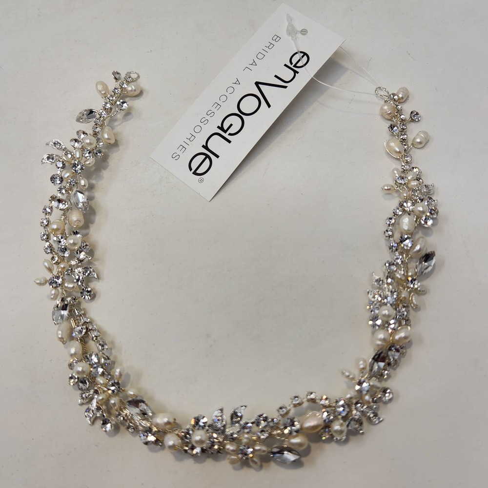 En Vogue Bridal Rhinestone Cultured Pearls Floral Hair Vine Head Piece Crown New